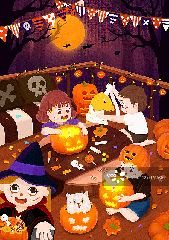万圣节的夜晚几个小鬼再开露天派对图片素材