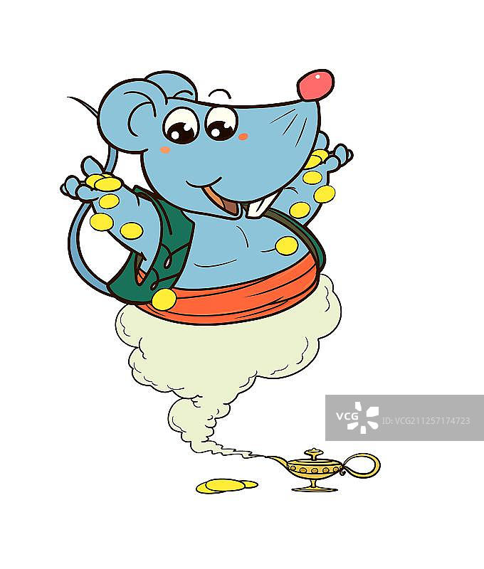 鼠年过年喜庆的阿拉丁神灯撒金币图片素材