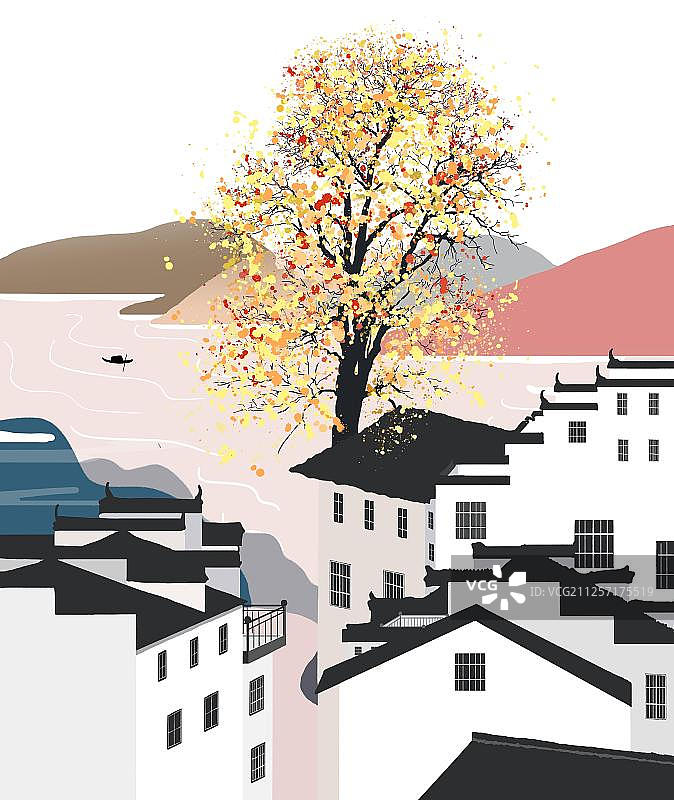 河边的小镇美景图片素材