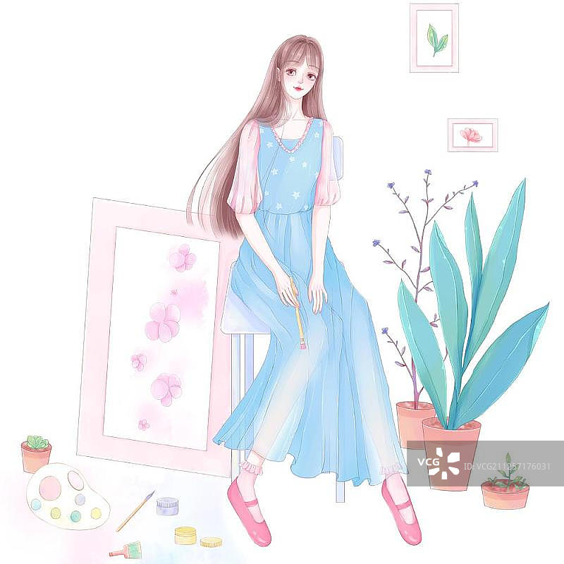 插画森系女孩图片素材