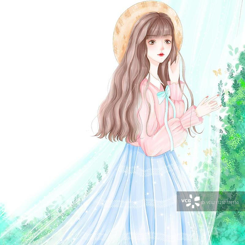 植物女孩与窗帘图片素材