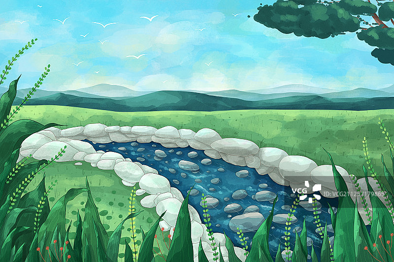 小清新景观节气插画大暑图片素材