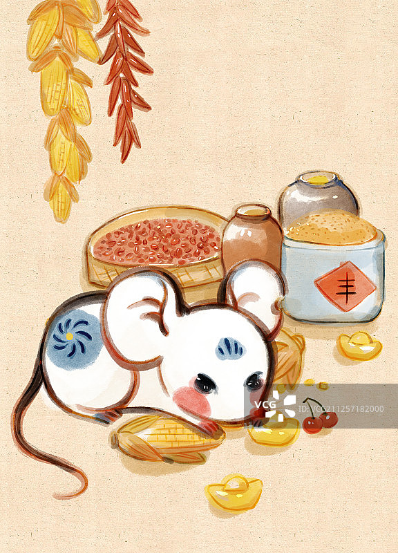 十二生肖子鼠水墨插画图片素材