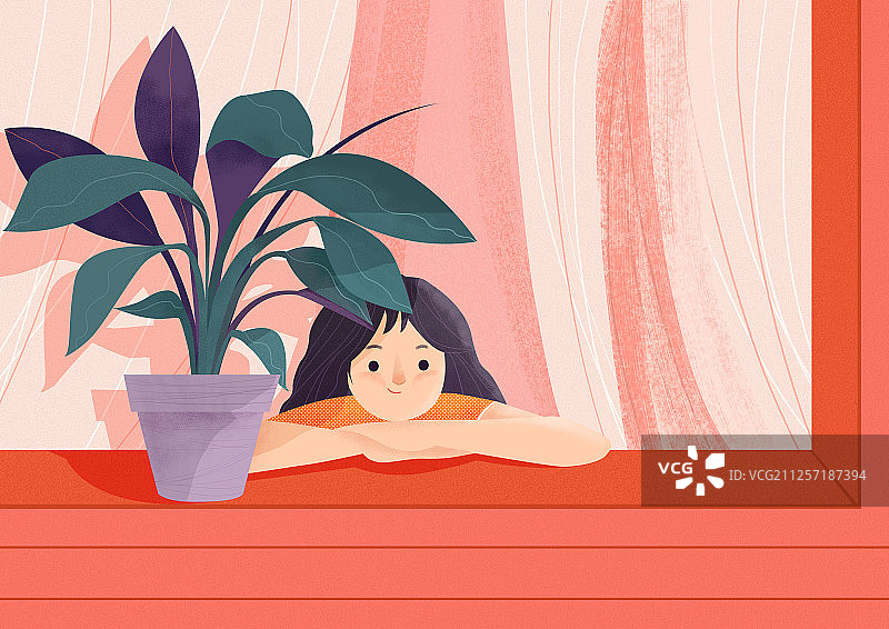 窗边女孩图片素材