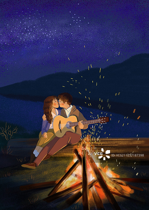 篝火前的情侣图片素材