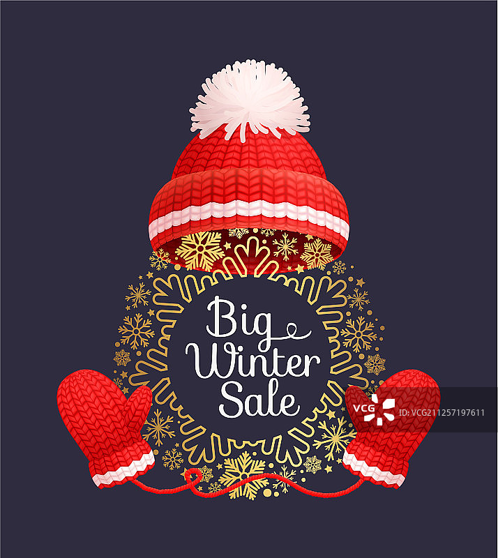 冬季促销海报：红色帽子和针织手套图片素材