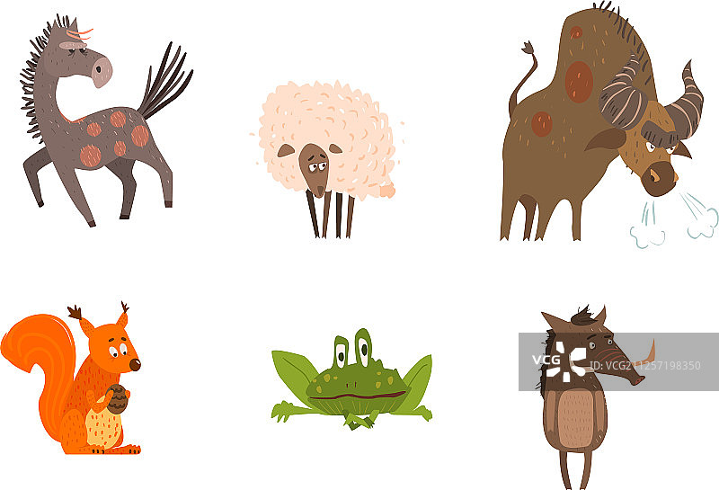 有趣的农场和森林动物合集：马图片素材