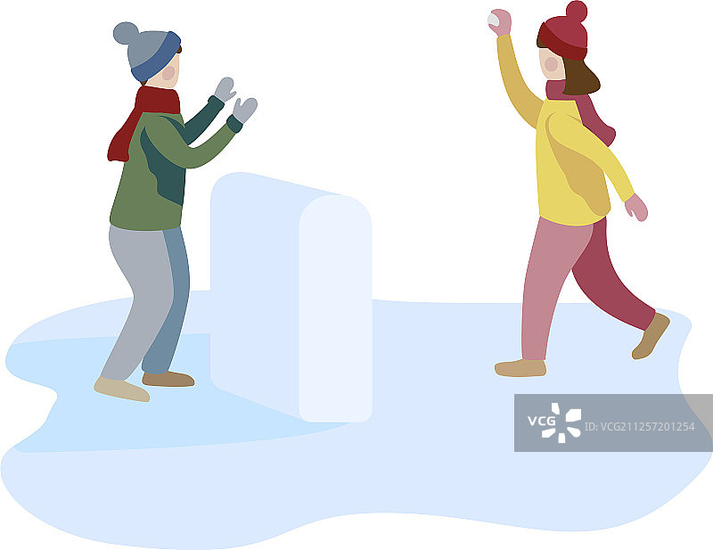 小男孩和女孩打雪仗图片素材