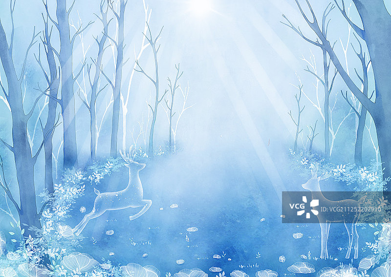 蓝光森林与鹿图片素材
