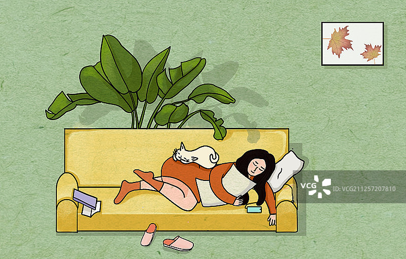 休闲 睡觉 居家  清新 女孩 沙发图片素材