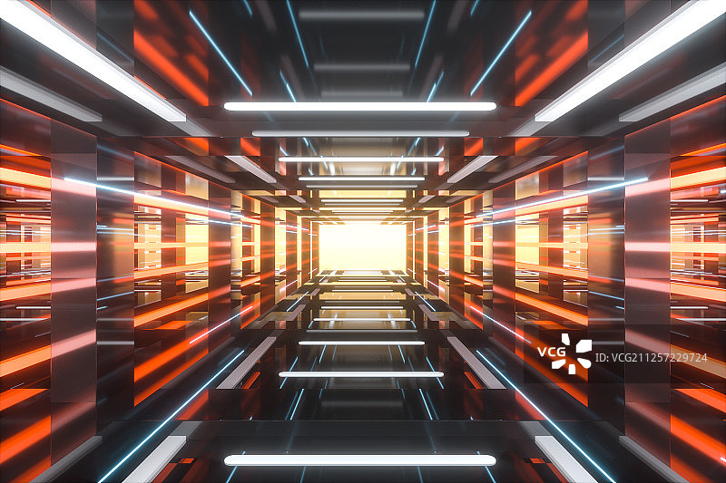 空房间内的发光线条 三维渲染图片素材
