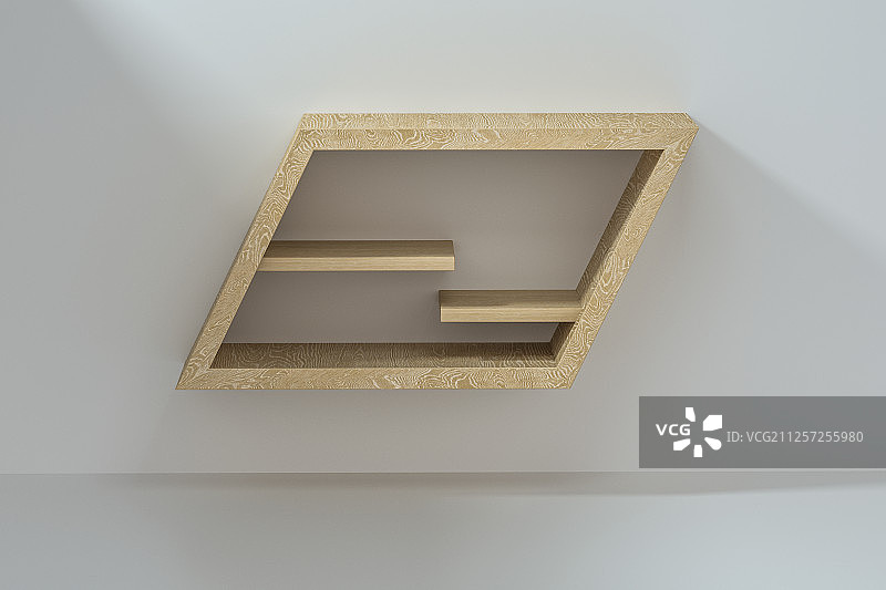 空房间内的木制简约架子 三维渲染图片素材