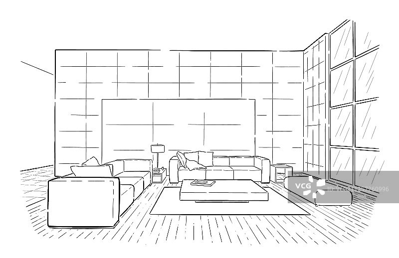 客厅室内素描绘图图片素材