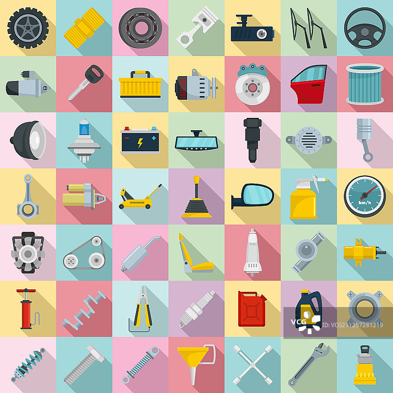 扁平风格汽车零件图标集图片素材