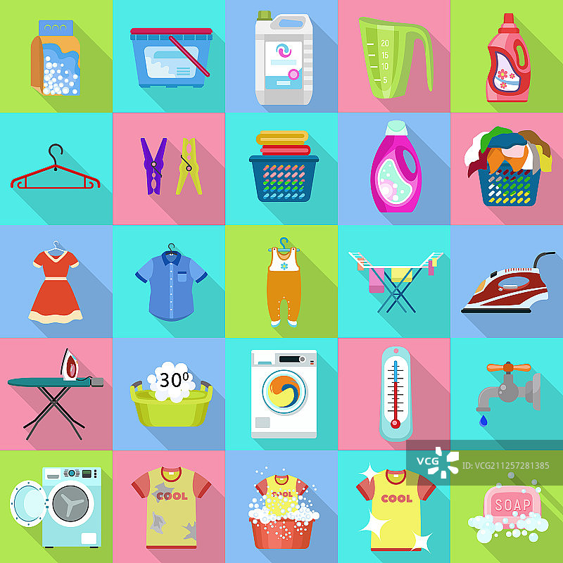 扁平风格洗衣图标合集图片素材