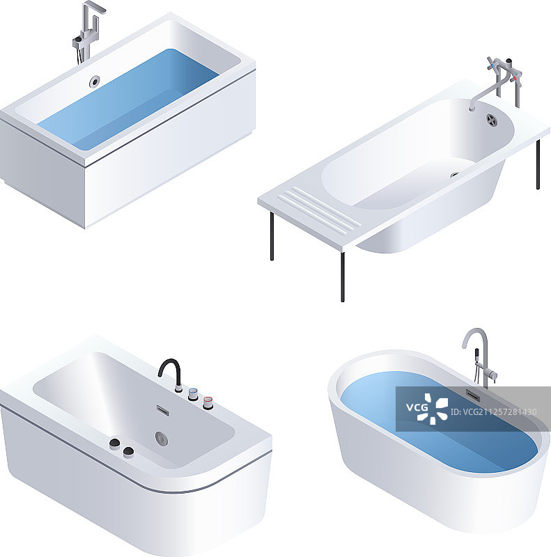 2.5D风格浴缸图标合集图片素材