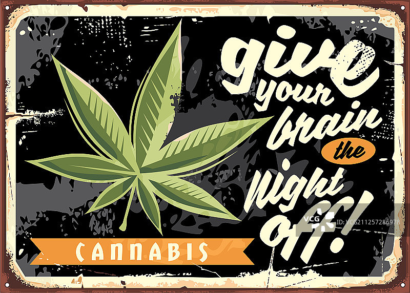 旧锈板上的大麻叶图片素材