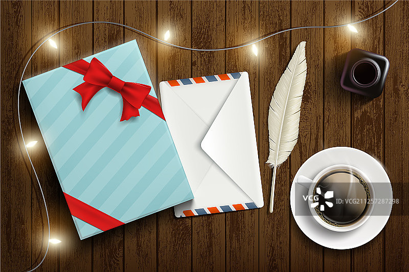 信封信件和杯子礼品盒图片素材