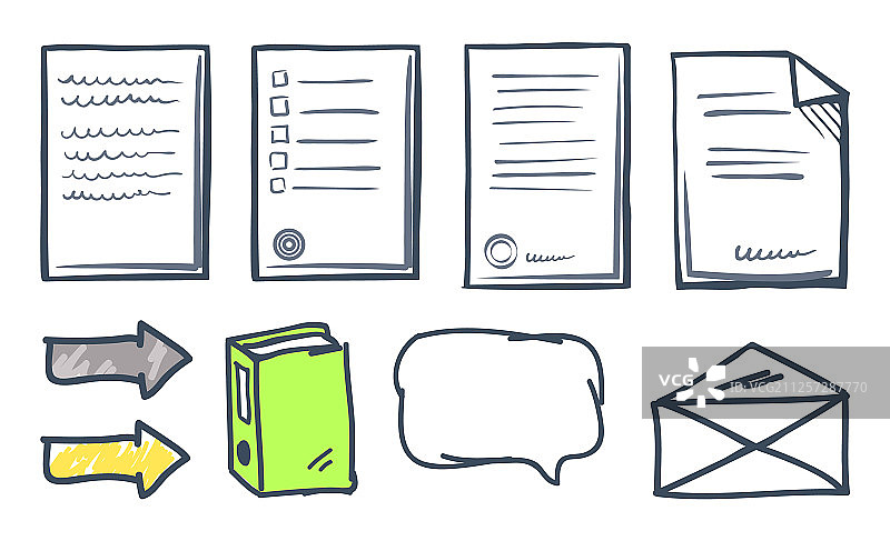 办公室纸质文档和箭头图标合集图片素材