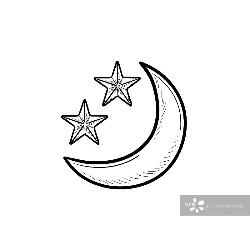 手绘新月星辰涂鸦图片素材