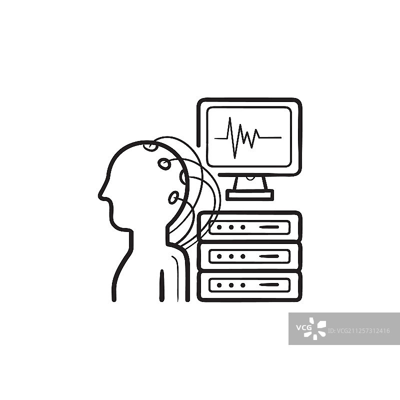 大脑分析手绘轮廓涂鸦图标图片素材