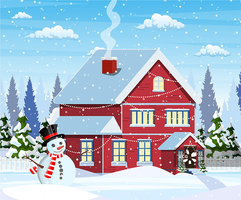 被白雪覆盖的郊区住宅图片素材