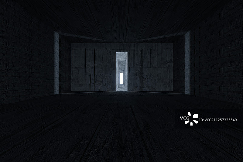 黑暗房间内的隧道门 三维渲染图片素材