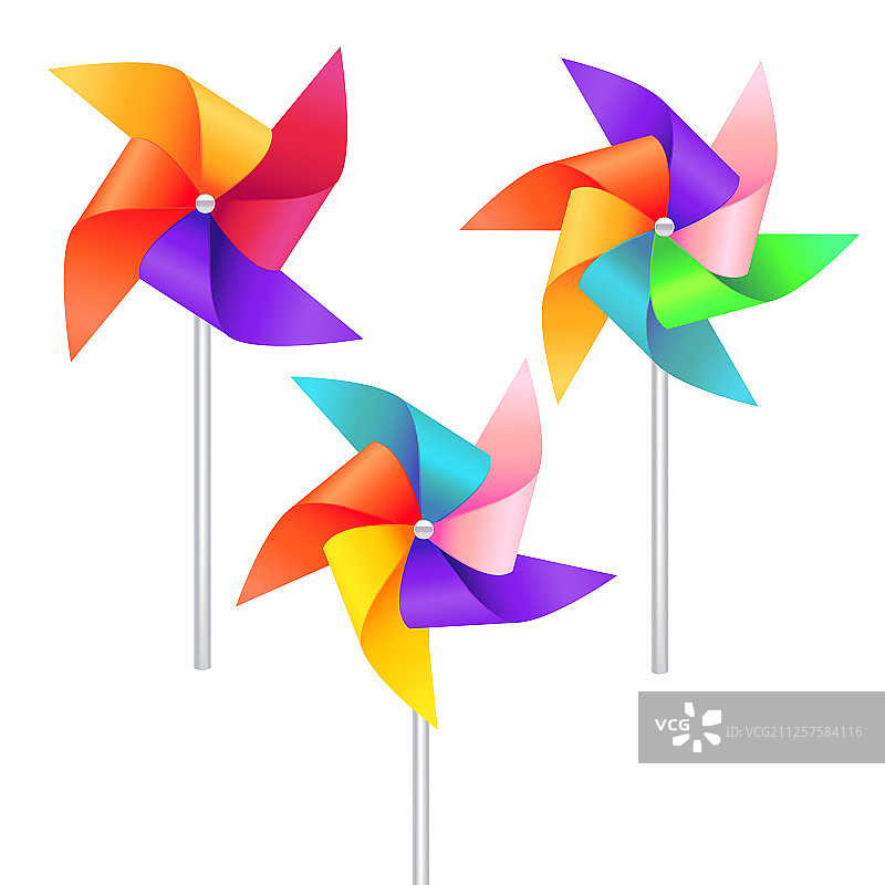 逼真细致的3D风车玩具套装图片素材