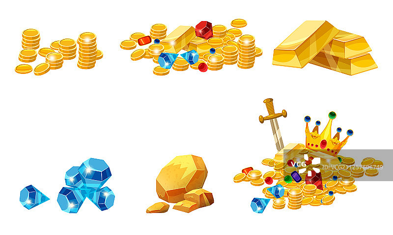 宝藏金币岩石金块酒吧设置图片素材