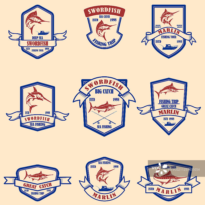 马林鱼旗鱼标志设计元素图片素材