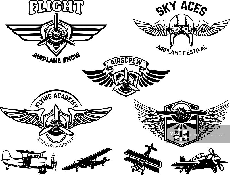 复古飞机表演标志设计合集图片素材