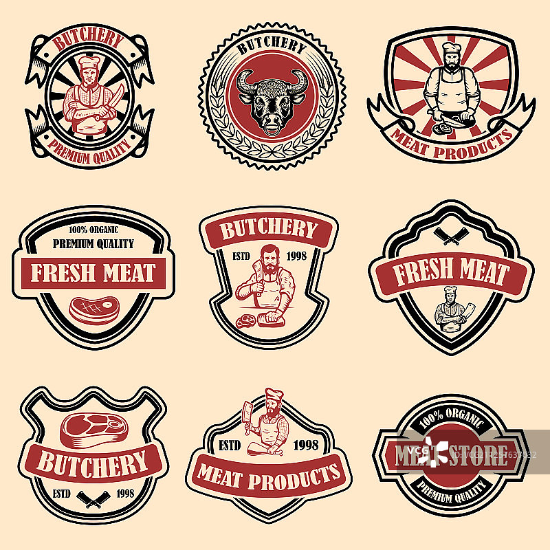 复古肉店标签设计元素图片素材