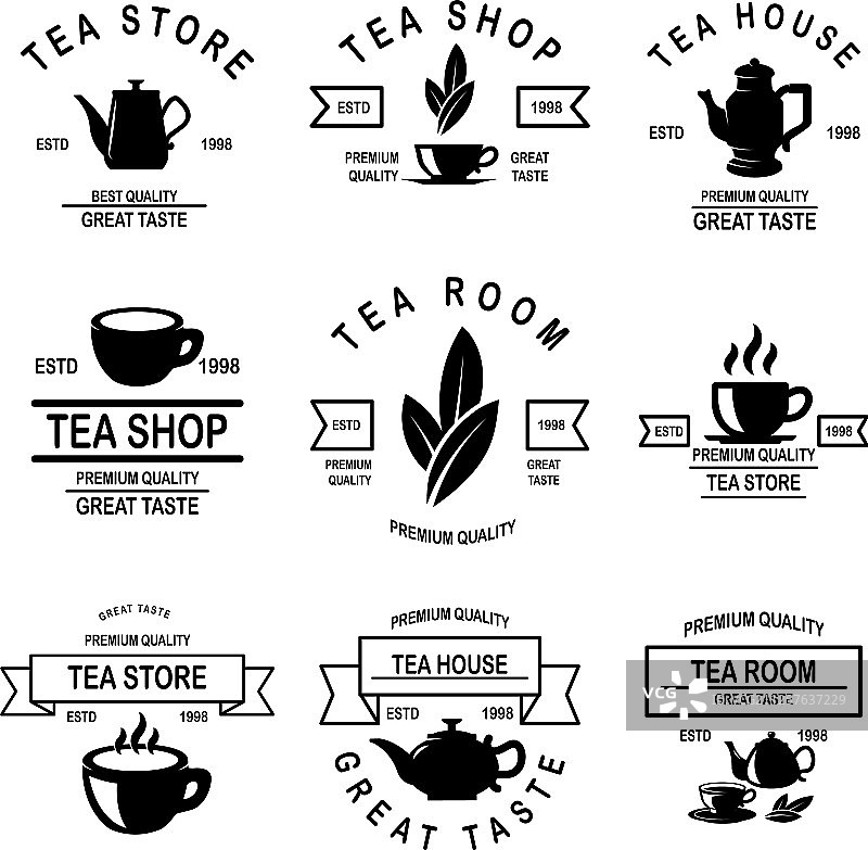 茶馆标志设计元素标签合集图片素材