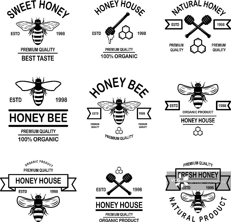 蜜蜂图标蜂蜜标签模板设计图片素材