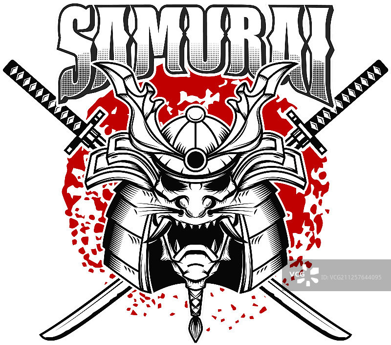 带武士头盔和交叉武器的徽章模板图片素材