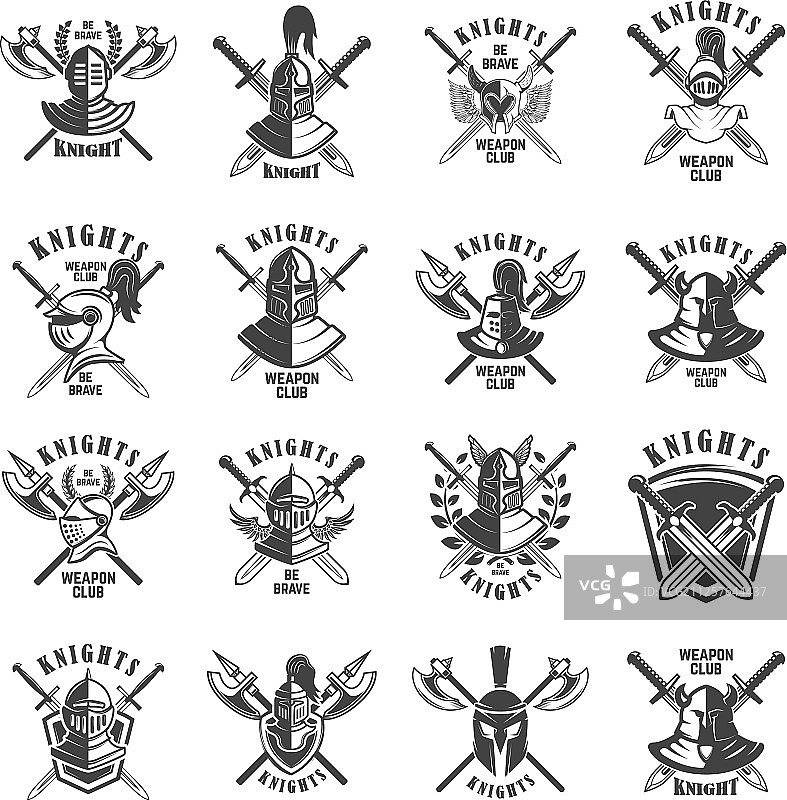 骑士剑和盾徽章合集图片素材