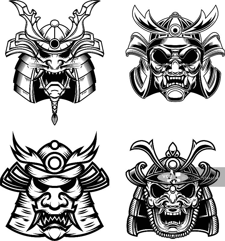 武士面具和头盔设计元素套装图片素材