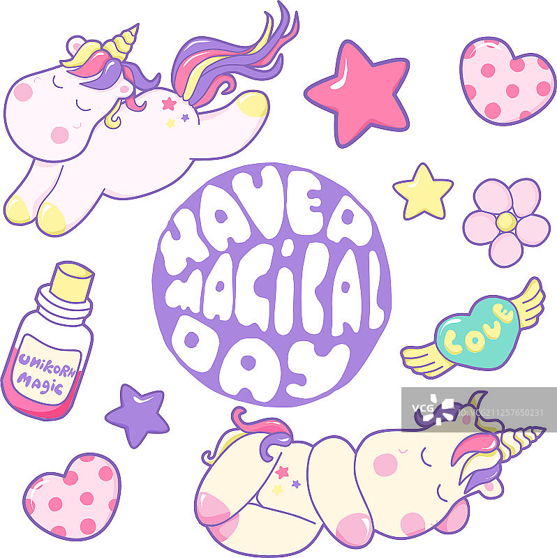 香甜睡眠的可爱独角兽图片素材