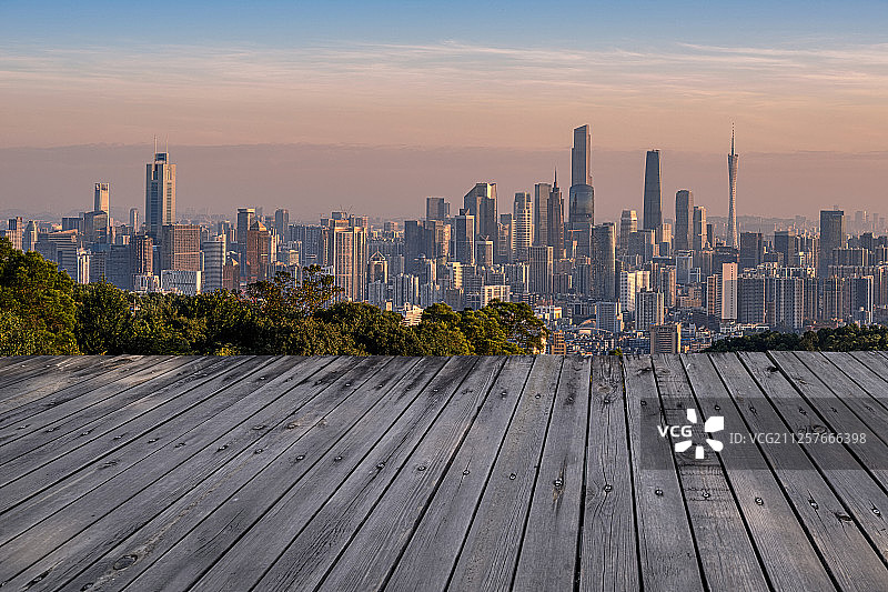 广州城市天际线无人木板背景图片素材