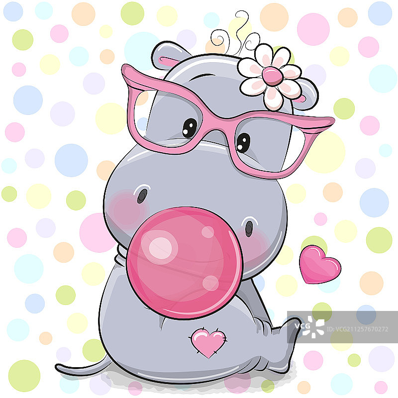 吹泡泡糖的可爱卡通河马图片素材