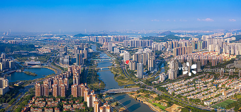 广州南沙 航拍南沙中心地段蕉门城市建筑群图片素材