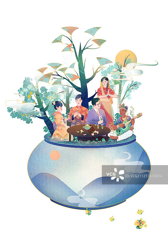 小清新民族文化交流插画图片素材