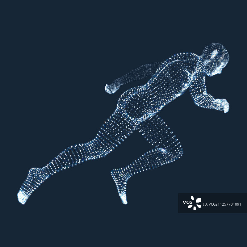 粒子 3D 网格构成的奔跑者图形图片素材