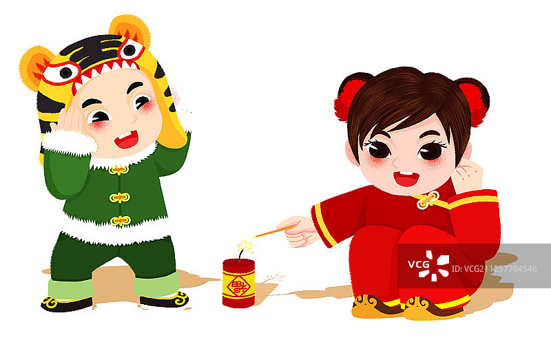 春节放鞭炮过大年插画图片素材