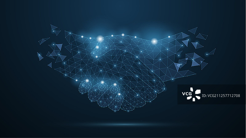 蓝色背景上的抽象握手图片素材