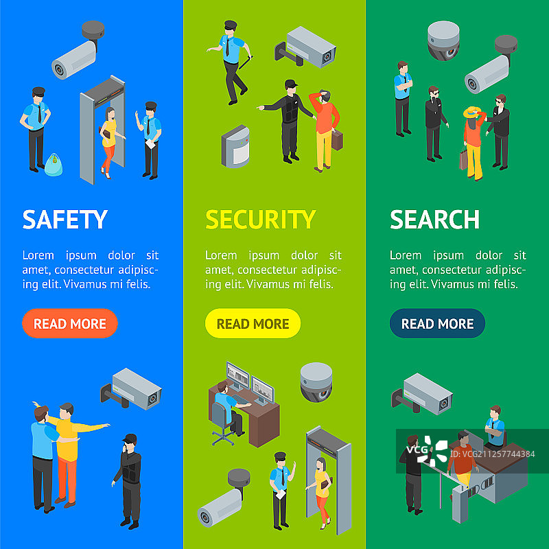 安全系统人员和设备3D横幅图片素材