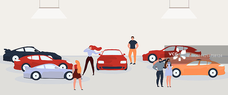 人们选择和购买汽车扁平概念图片素材