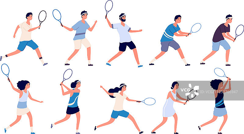 手持球拍的男女网球运动员图片素材