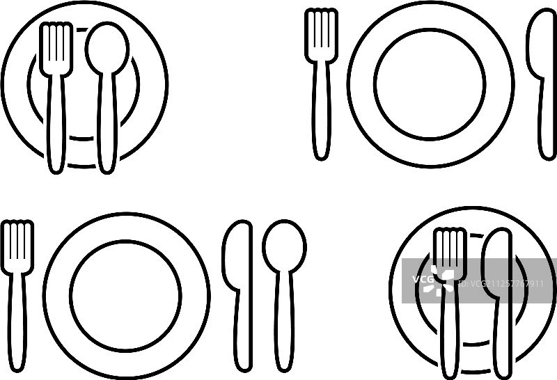 黑色餐具：叉子、勺子、刀子和盘子图片素材