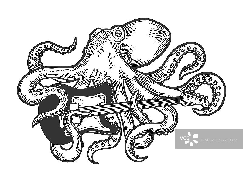 章鱼弹奏电吉他素描图片素材